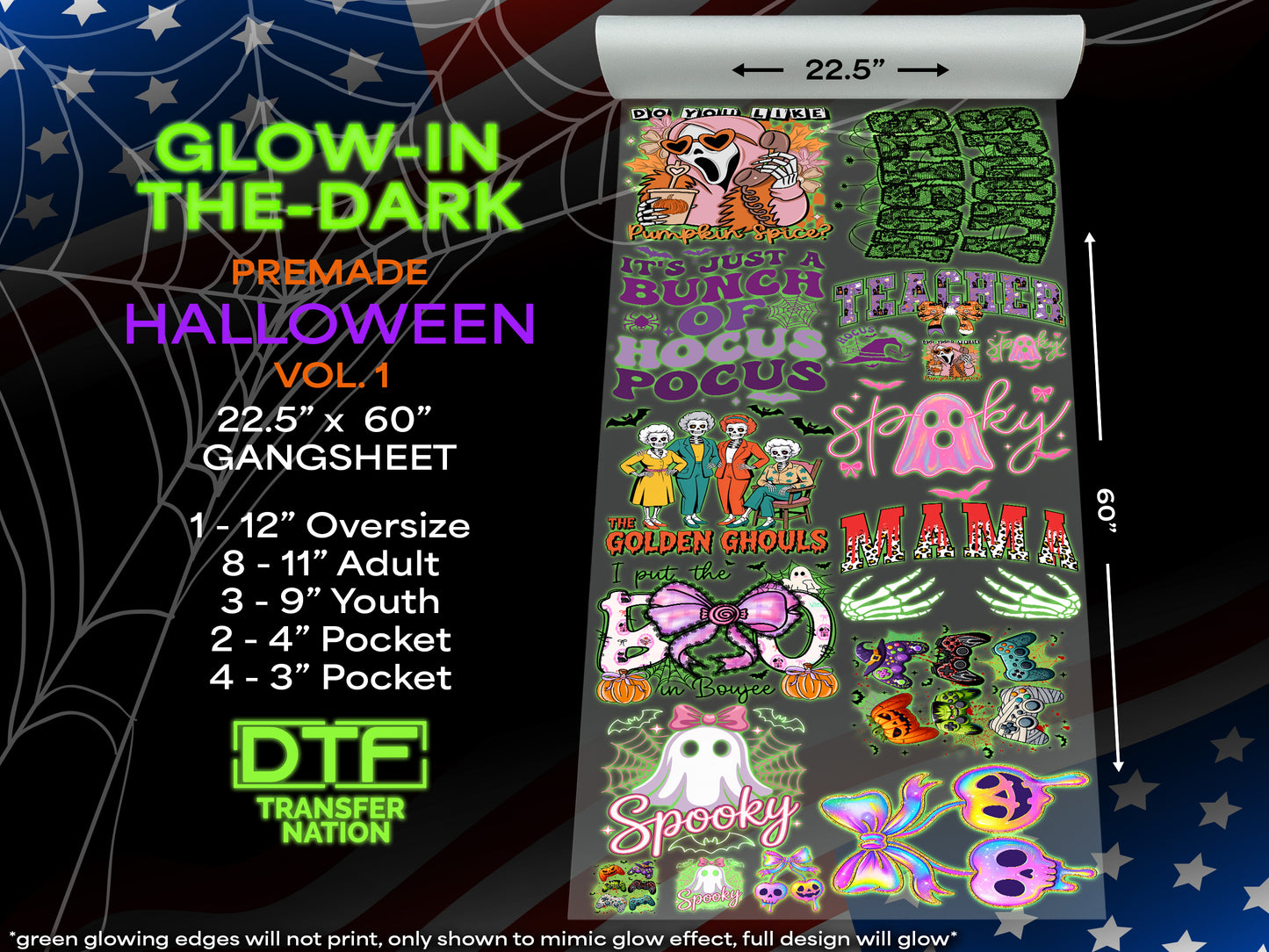 Glow-In-The-Dark Halloween Vol. 1 – 22.5” x 60” Premade DTF Gangsheets
