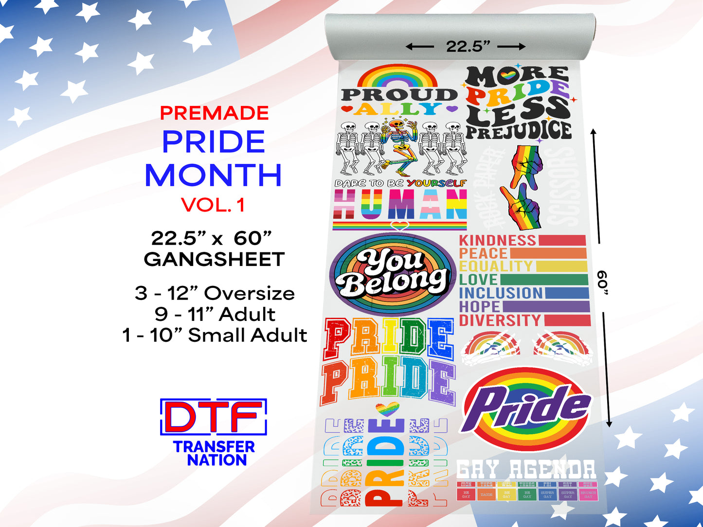 🏳️🌈 Pride Month Vol. 1 – Premade DTF Gangsheets (22.5” x 60”) 🌈