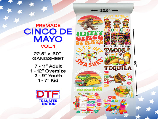Cinco de Mayo Pre-Made Gangsheet Vol. 1 – 22.5" x 60" DTF Transfers for Festive Apparel