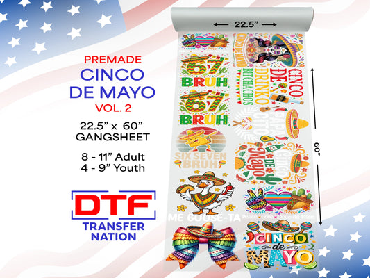 Cinco De Mayo Pre-Made Gangsheet Vol. 2 – 22.5" x 60" DTF Transfers for Shirts, Hoodies & More