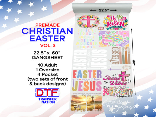 Easter Vol. 3 Christian Themed DTF Gangsheet | 22.5” x 60” Pre-Made Ready to Press Transfer | He is Risen & Faith-Based Heat Transfers
