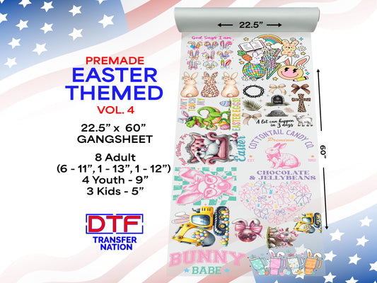 Easter Vol. 4 DTF Gangsheet | 22.5” x 60” Pre-Made Ready to Press Transfer | Bunny, Spring & Faith-Inspired Heat Transfers