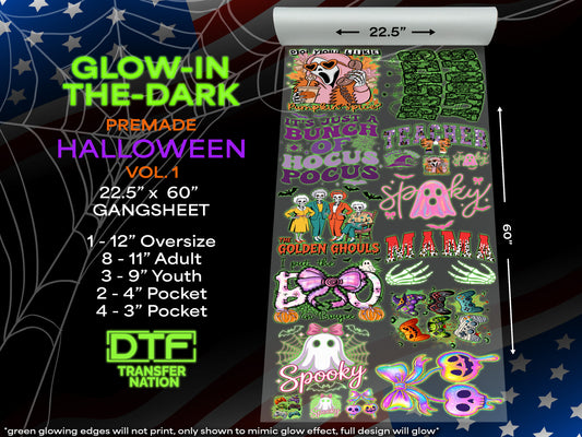 Glow-In-The-Dark Halloween Vol. 1 – 22.5” x 60” Premade DTF Gangsheets