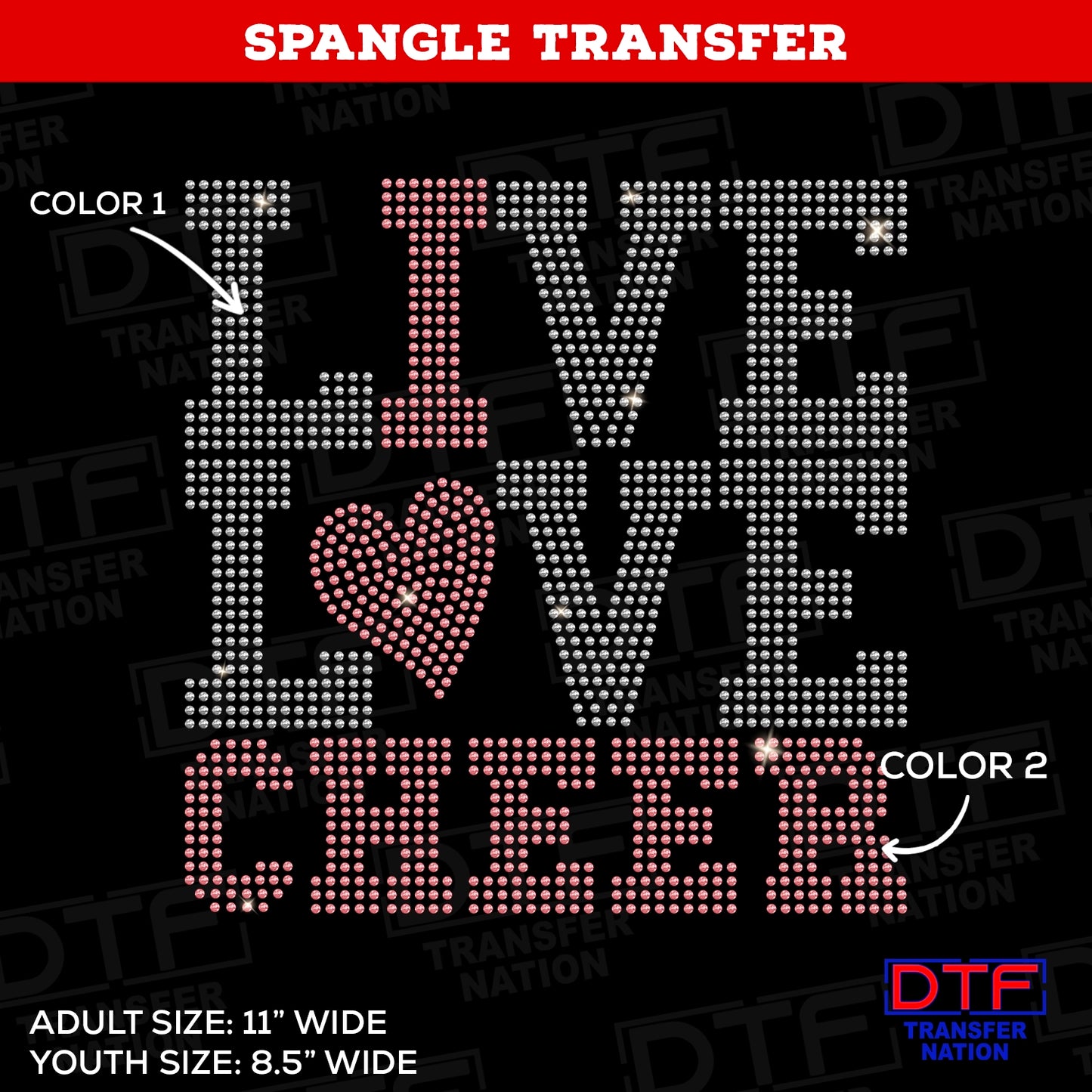 Live, Love, Cheer - I Love Cheer - Spangle Transfer