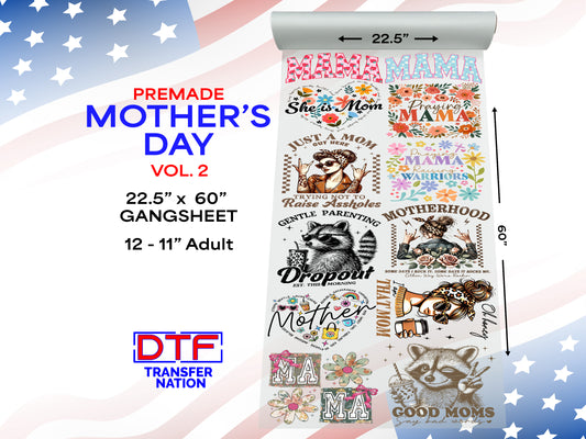 Mother’s Day Pre-Made Gangsheet Vol. 2 – 22.5" x 60" DTF Transfers for Shirts, Hoodies & More