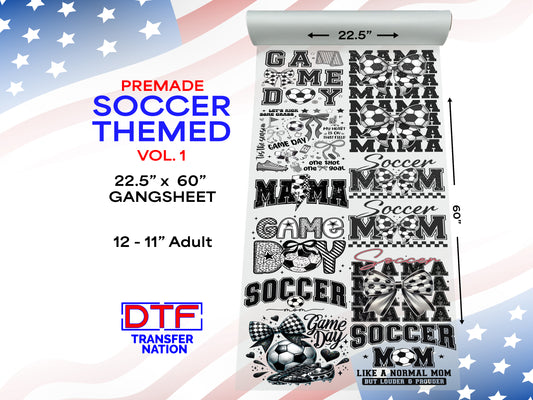 Soccer Themed Pre-Made Gangsheet Vol. 1 – 22.5" x 60" DTF Transfers for Shirts & More