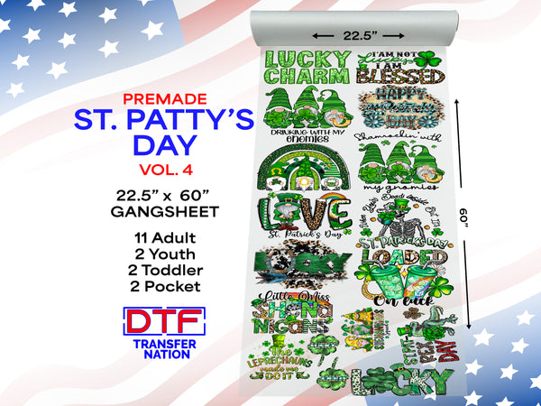 St. Patrick’s Day Vol. 4 DTF Gangsheet | 22.5” x 60” Pre-Made Ready to Press Transfer | Lucky Classroom & Irish-Themed Heat Transfers