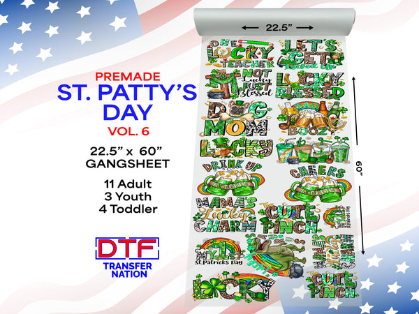 St. Patrick’s Day Vol. 6 DTF Gangsheet | 22.5” x 60” Pre-Made Ready to Press Transfer | Lucky Classroom & Irish-Themed Heat Transfers